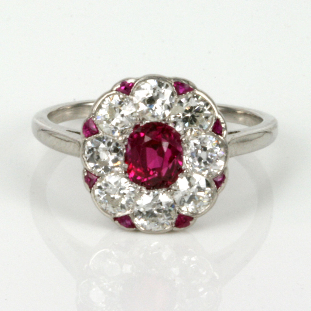 art deco diamond ruby ring