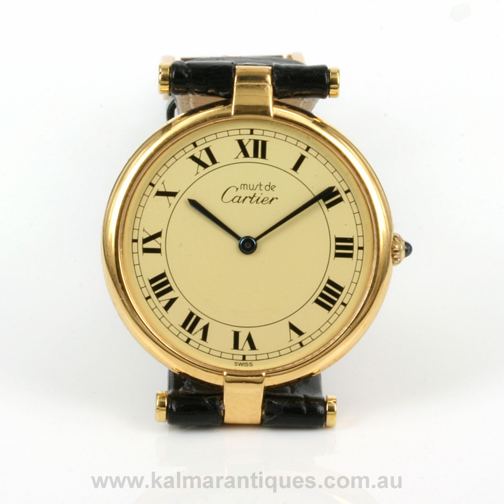 Cartier Vermeil watch on leather band 