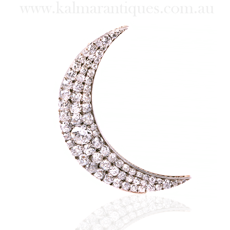 Magnificent very large antique diamond crescent brooch