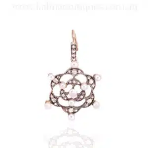 Gold and platinum Art Deco era diamond and pearl pendant.