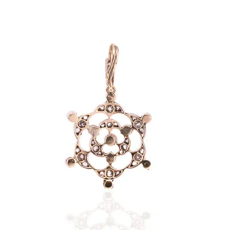 Gold and platinum Art Deco era diamond and pearl pendant.