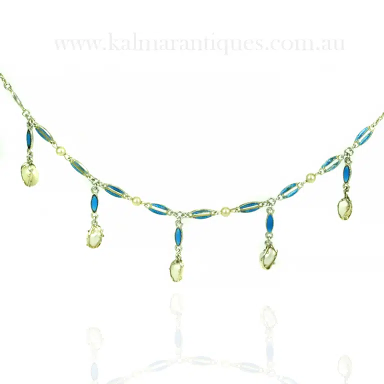 Antique enamel and natural pearl necklace
