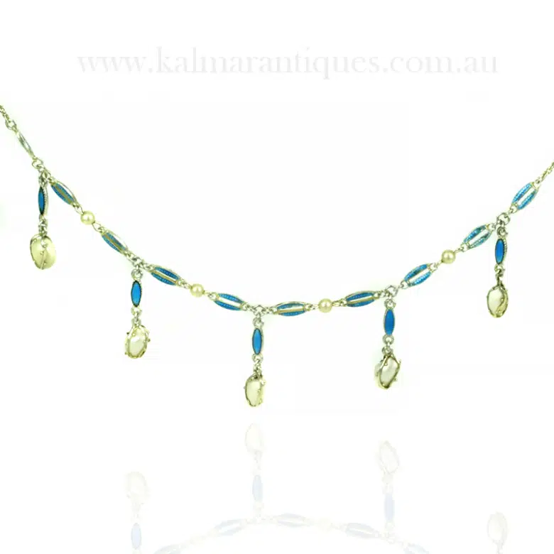 Antique enamel and natural pearl necklace