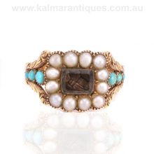 Antique Georgian turquoise and pearl ring made in the early 1800's