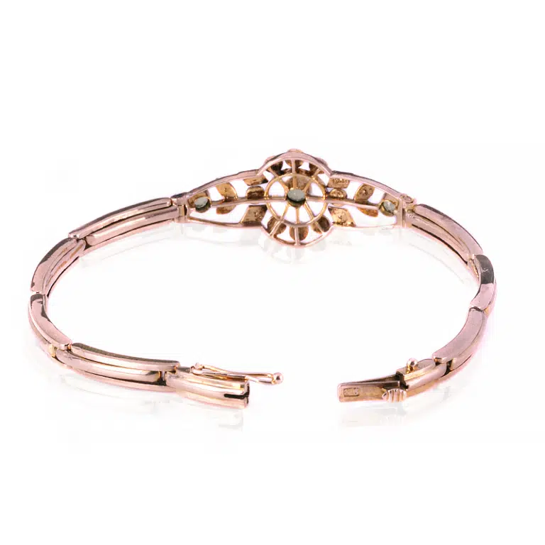 Expandable antique peridot and pearl bracelet