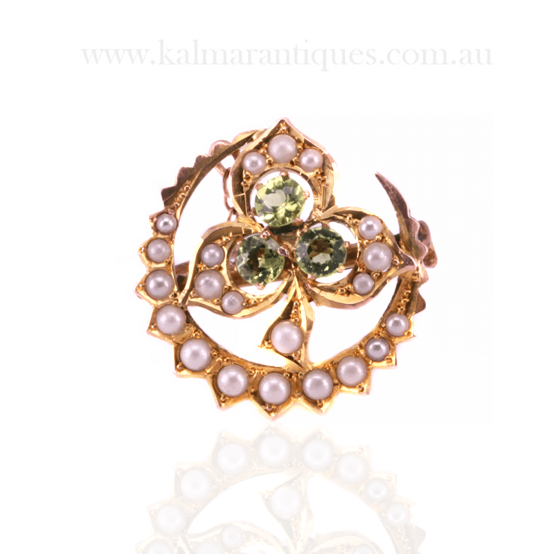 Early Australian antique peridot and pearl brooch