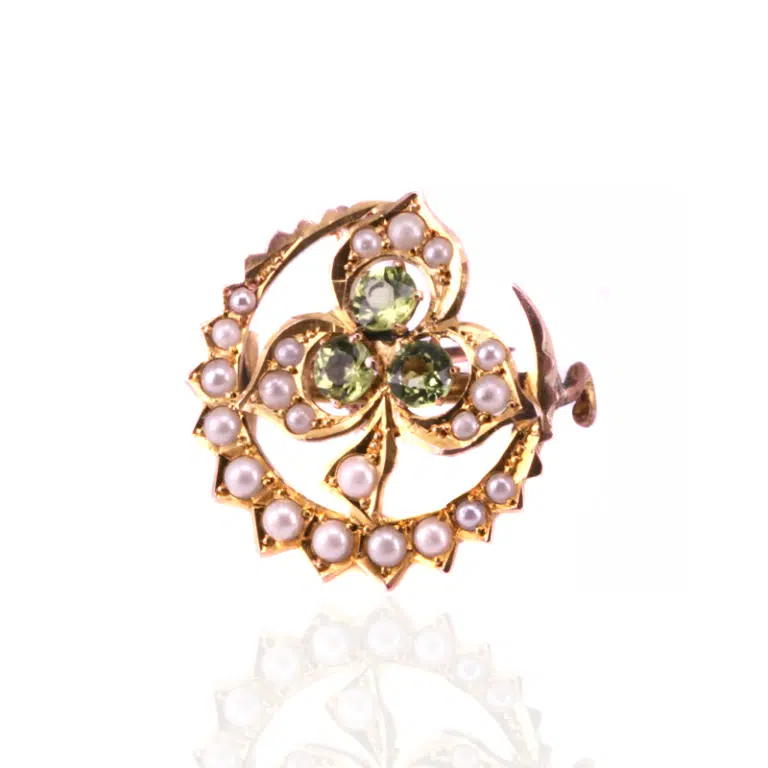 Early Australian antique peridot and pearl brooch