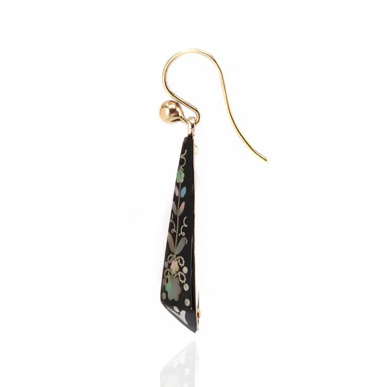 Victorian antique pique earrings set with paua shell