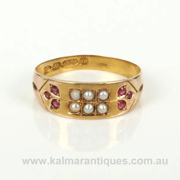 ruby-and-pearl 15ct-gold ring