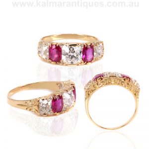Incredible Victorian era antique ruby and diamond ring
