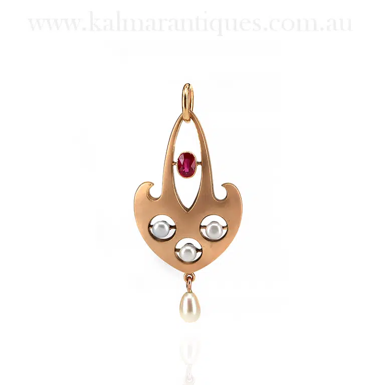 Antique ruby and pearl pendant