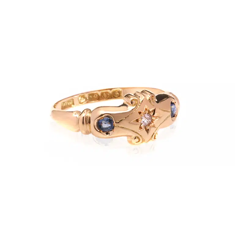 Antique sapphire and diamond ring made in 1904