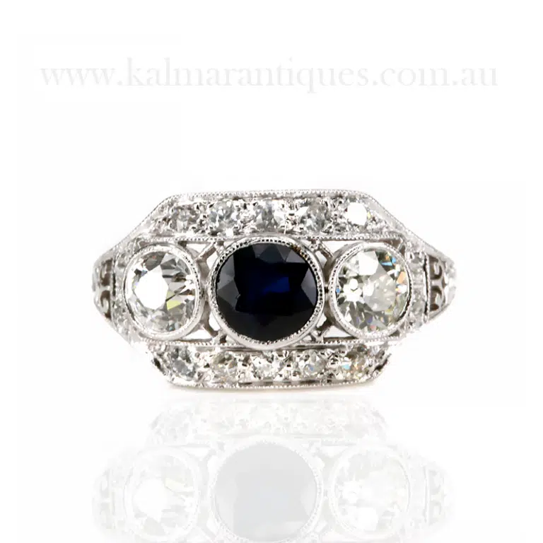 Art Deco sapphire and diamond engagement ring