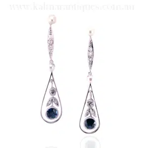 Art Deco Sapphire Diamond & Pearl Earrings