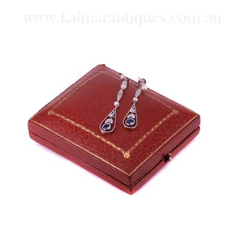 Art Deco Sapphire Diamond & Pearl Earrings